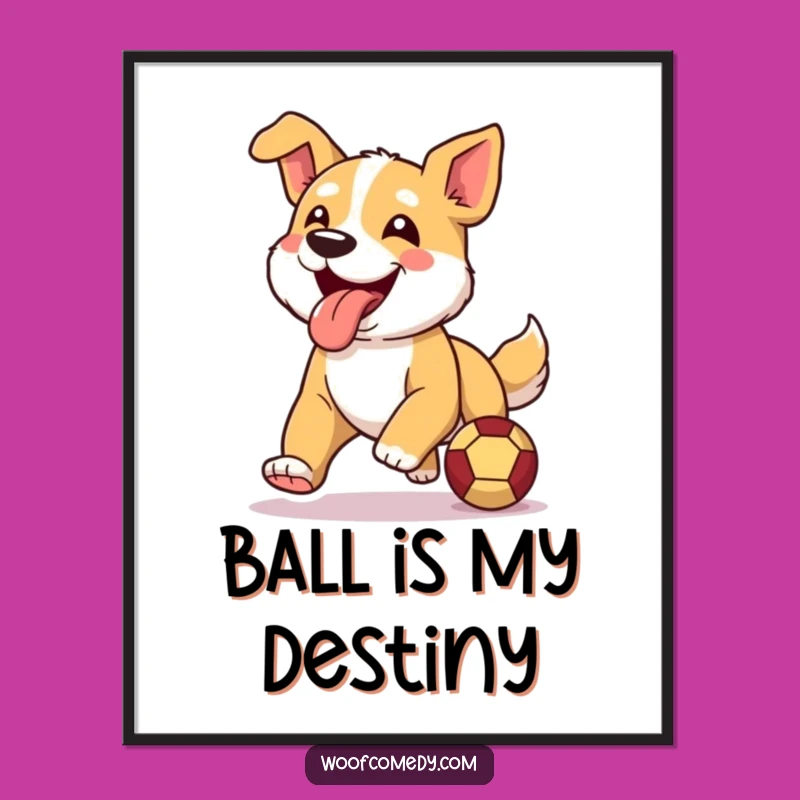 Funny Dog Poster: Happy Runner Pup with Ball, Humorous Dog Lover Decor Gift