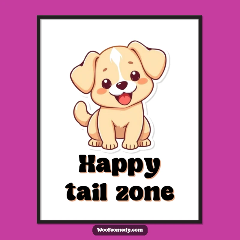 Funny Kawaii Dog Poster - Floppy Ears Wagging Tail Art Gift