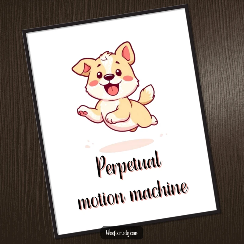 Funny Kawaii Dog Poster: An illustration of a dog in a comical, energetic spin, chasing its tail with delight.