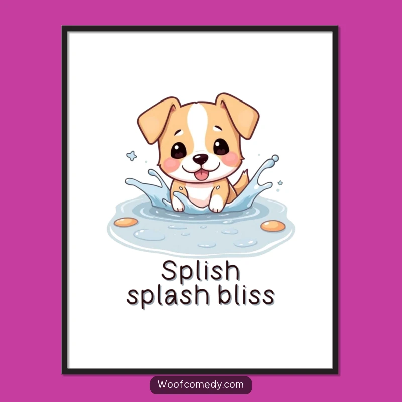 Funny Kawaii Dog Puddle Poster - Joyful Splash Art!