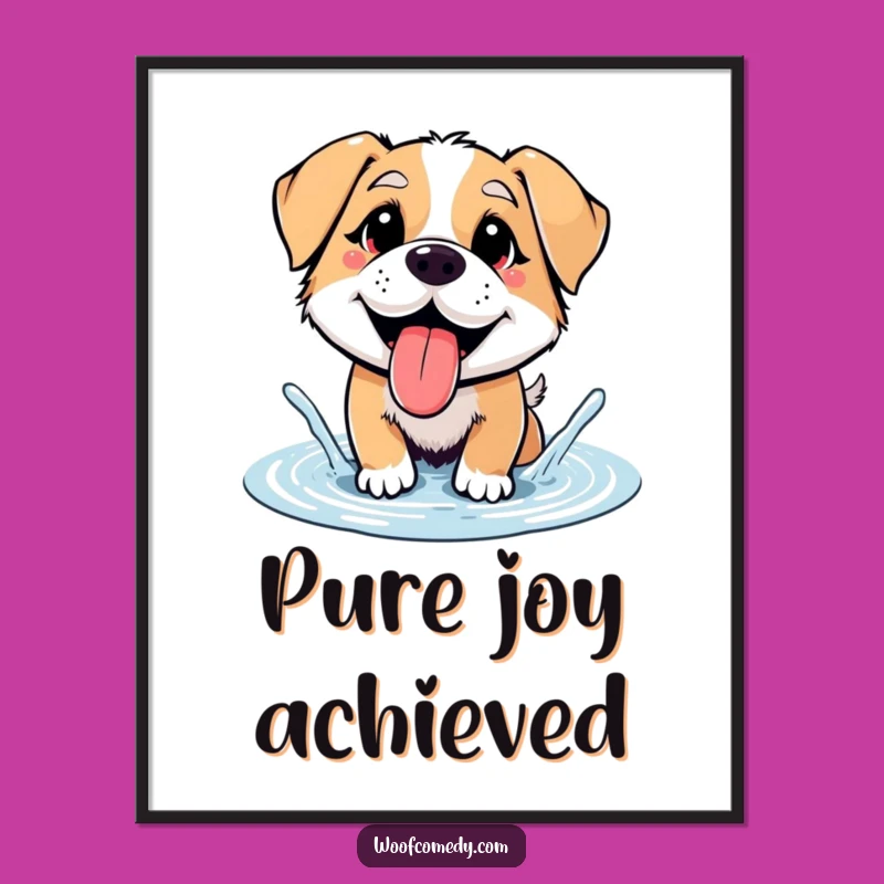 Funny Splashing Dog Poster - Joyful Puddle Art Print