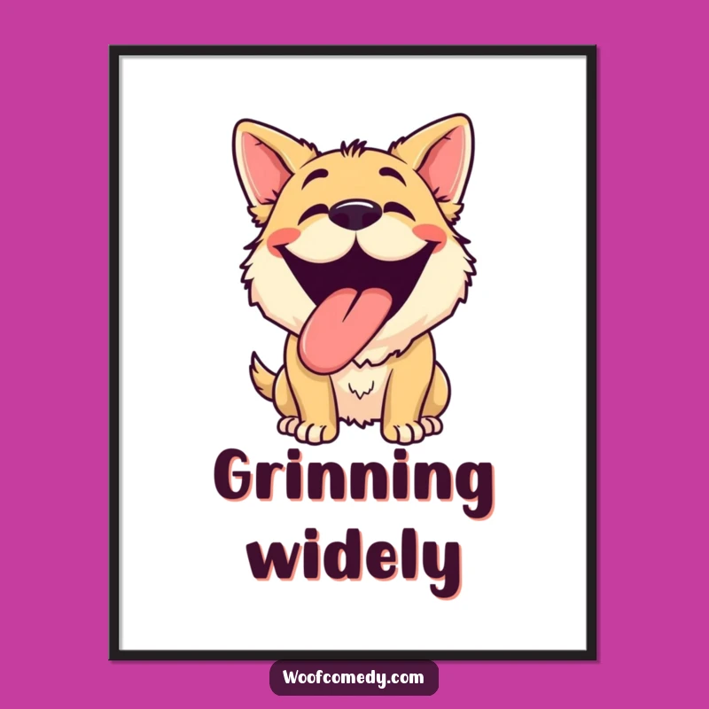 Funny Dog Grinning Poster: Hilarious Wall Art for Happy Dog Homes