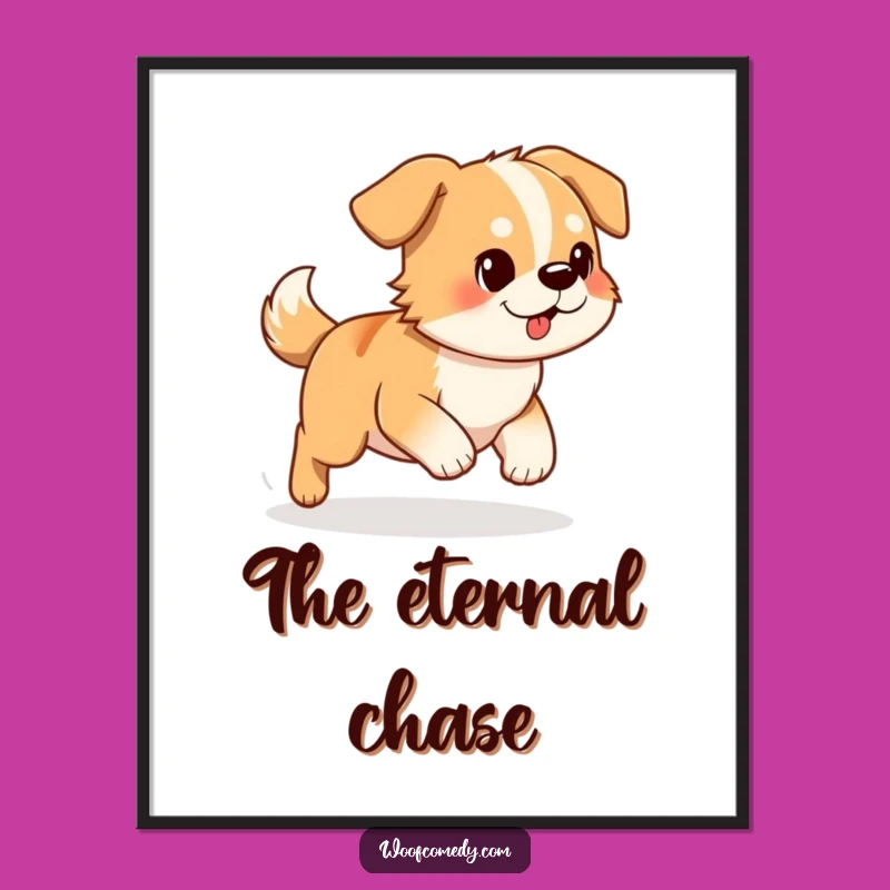Funny Dog Chasing Tail Poster: Hilarious Determined Canine Art, Wall Decor!