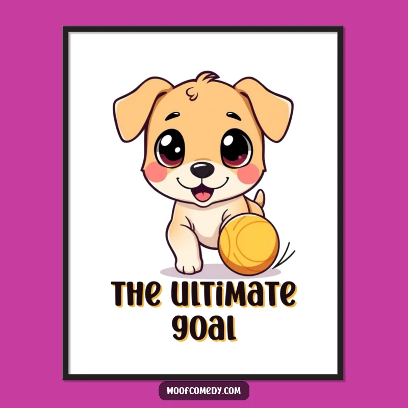 Funny Dog Chasing Ball Poster - Wide-Eyed Pup Wall Art