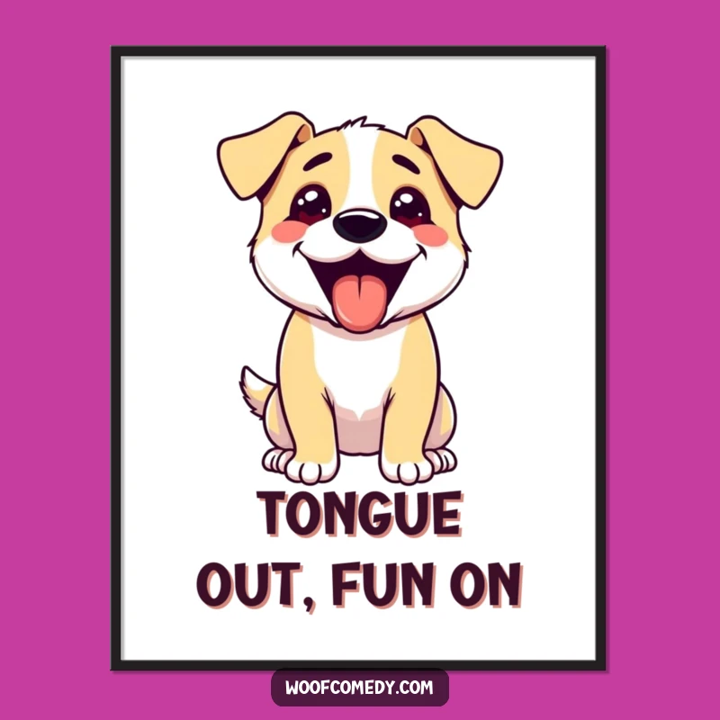 Funny Excited Dog Tongue Out Poster - Cheerful Happy Canine Wall Art Gift
