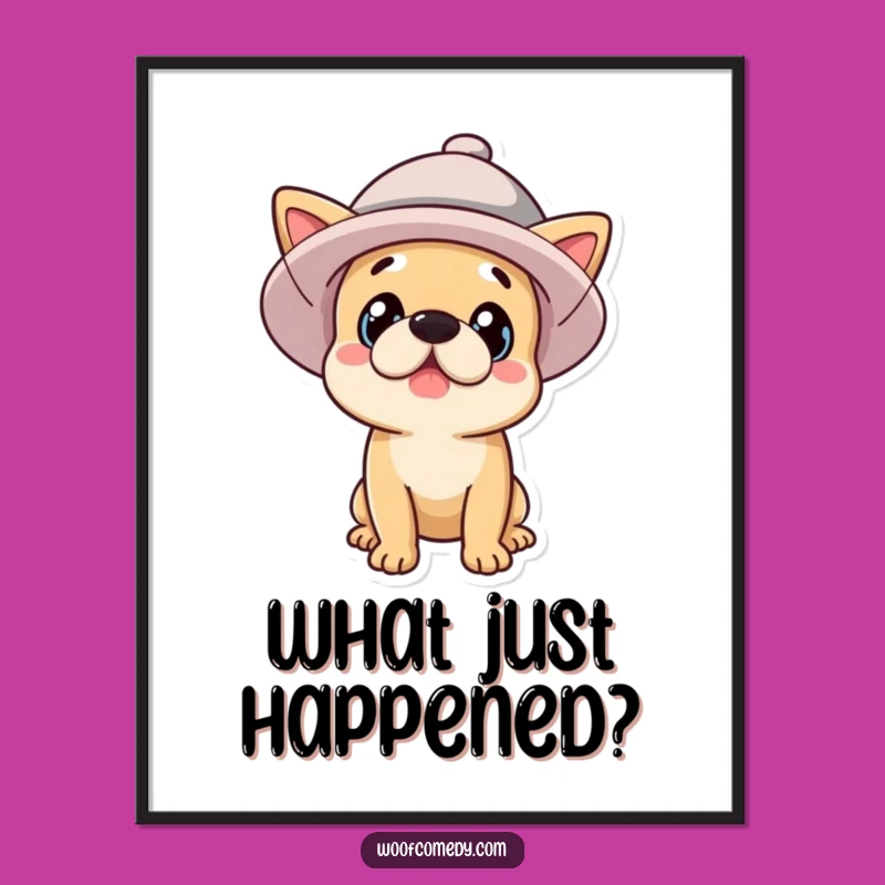 Funny Dog Hat Poster - Hilarious Surprise Art Print for Walls