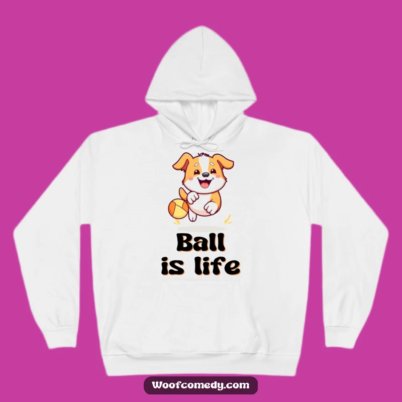 Cozy Kawaii Dog Ball Chase Hoodie - Playful Grin Warm Gift