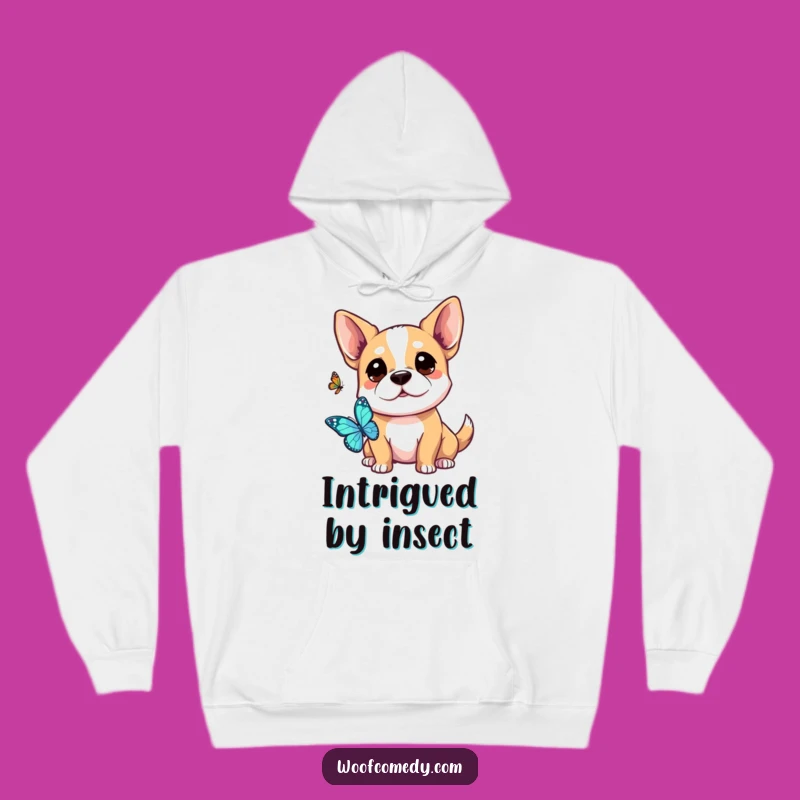 Cozy Funny Kawaii Dog Hoodie - Curious Butterfly Watch, Warm & Gentle