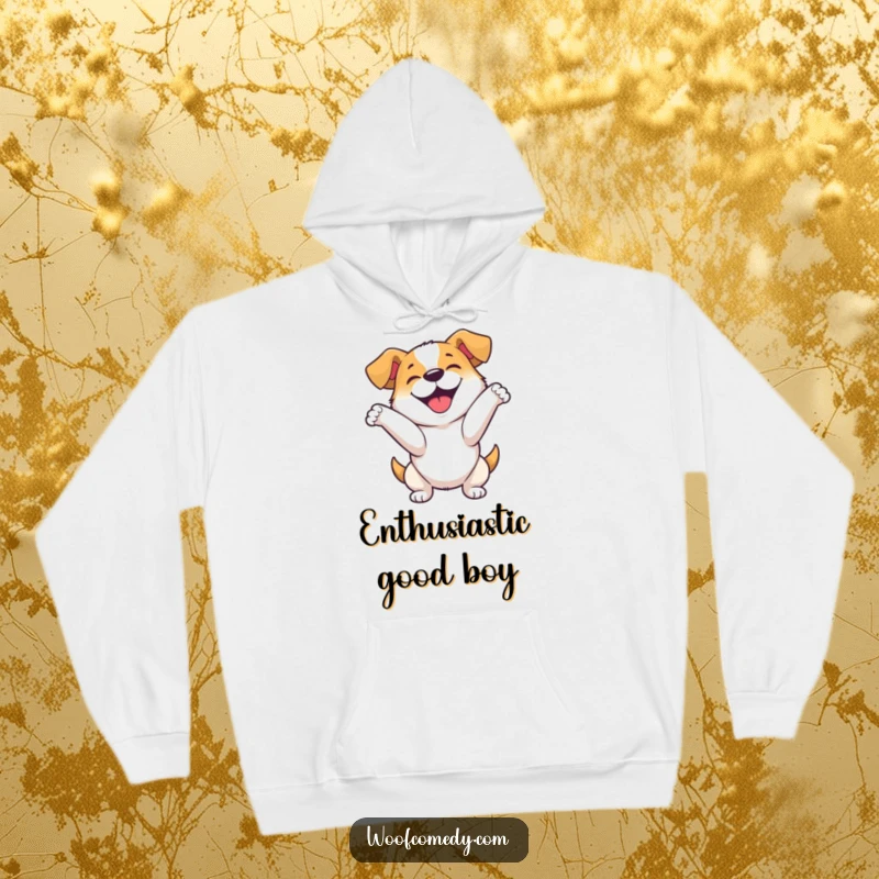 Funny hoodie featuring a happy dog performing an enthusiastic, playful bow, ready for applause and adoration.