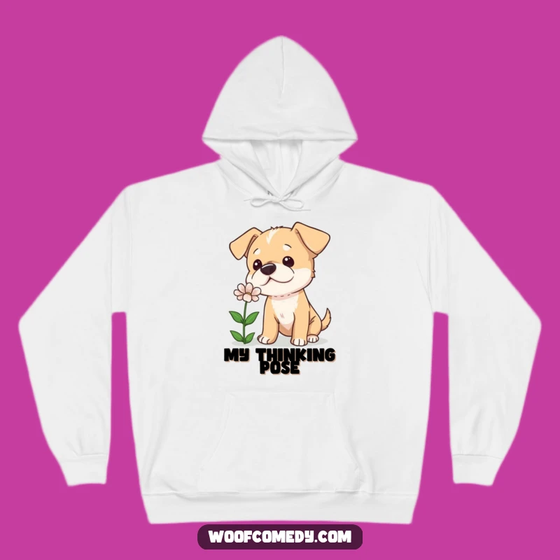Funny Curious Dog Tilted Head Hoodie - Cozy Sniffing Flower Dog Gift