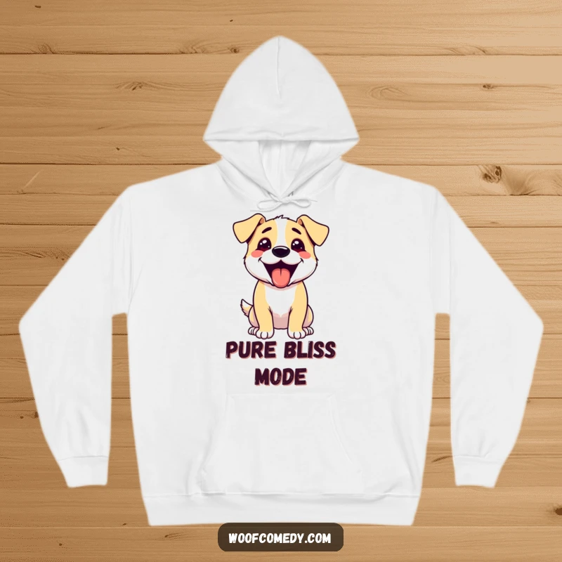 Funny hoodie depicting an excited dog panting with its tongue sticking out, radiating pure, unadulterated canine glee.