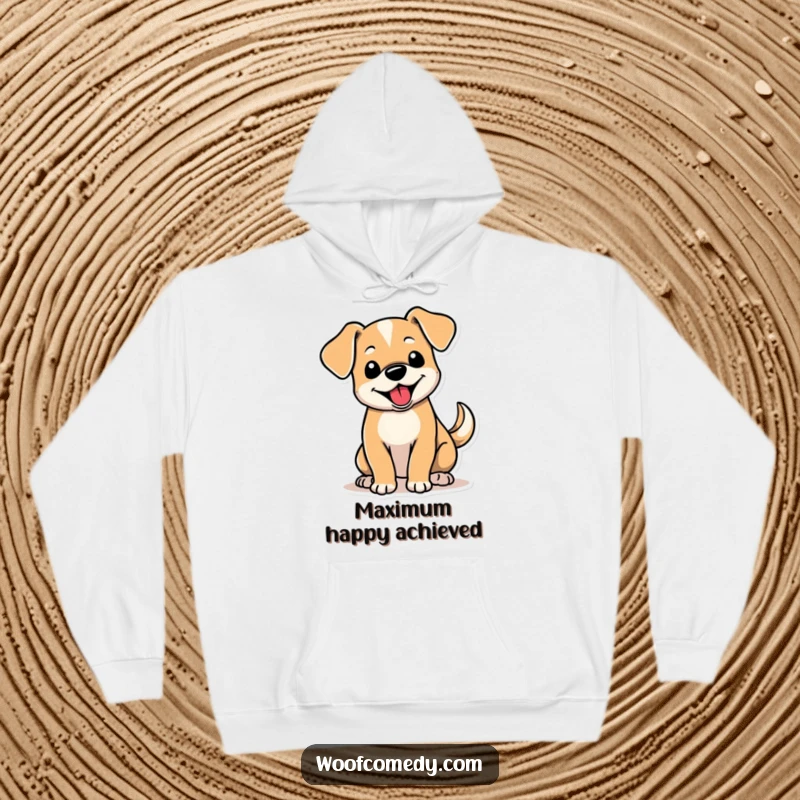 Funny hoodie with a cute dog boasting floppy ears and a furiously wagging tail, offering cozy comfort and canine cheer.