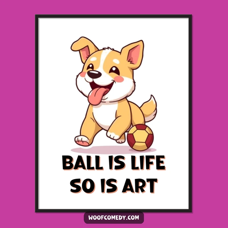 Free Printable Wall Art: Happy Dog With Ball, Joyful Downloadable Decor!