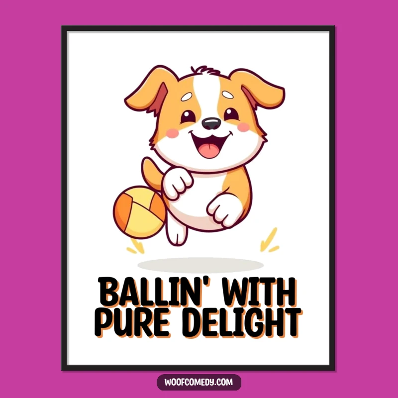 Free Printable Wall Art: Dog Chasing Ball - Energetic Downloadable Decor