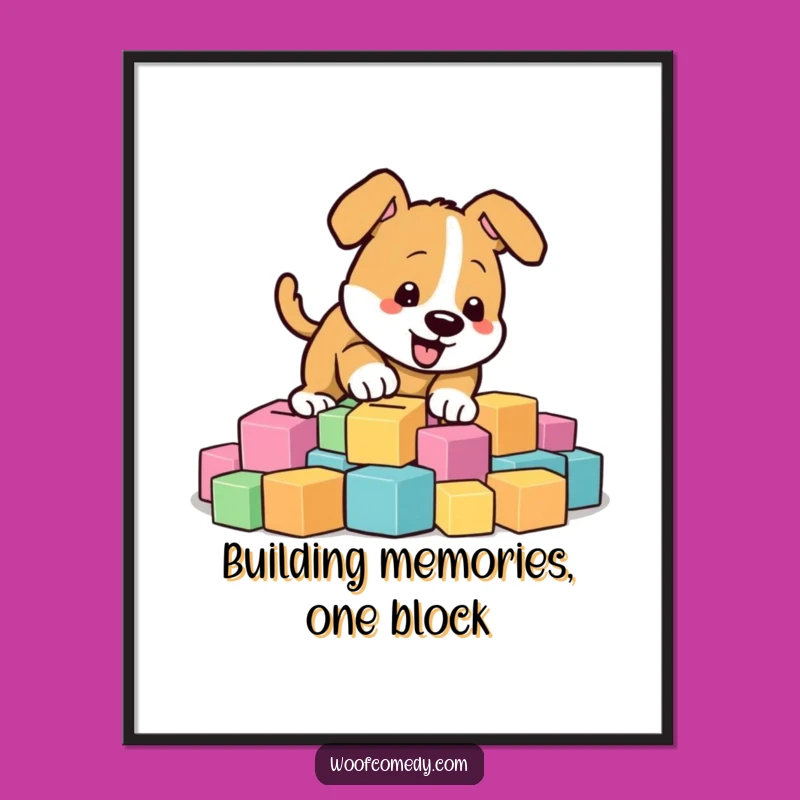 Free Printable Wall Art: Energetic Dog Digging Blocks - Playful Downloadable Decor