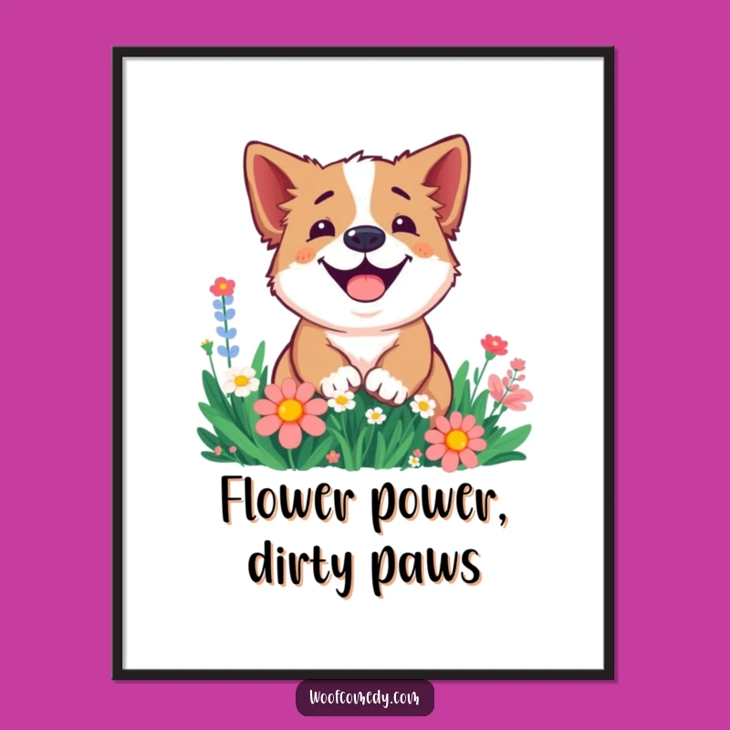Free Printable Smiling Dog Wall Art: Flower Digging Funny Downloadable Decor