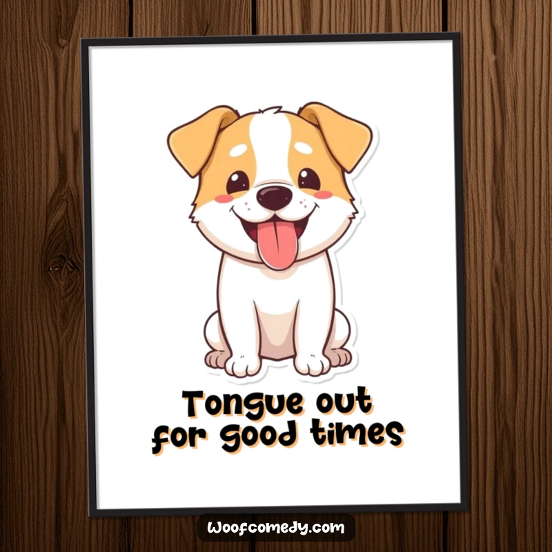 Funny Free Printable Wall Art: Dog with tongue lolling out, panting happily, radiating pure joy.