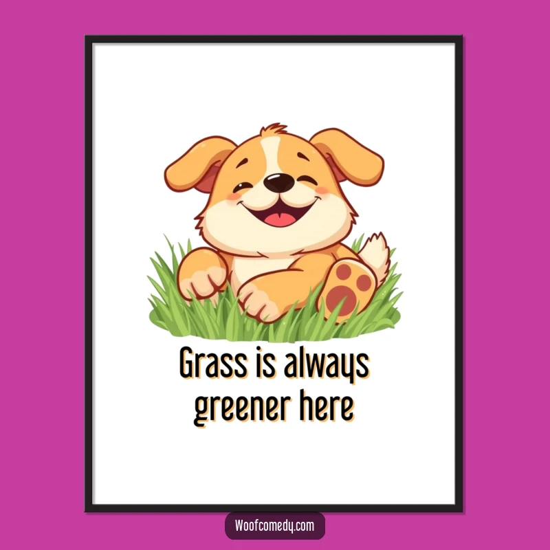 Free Printable Happy Dog Wall Art: Funny Grass Rolling Graphic for Downloadable Decor