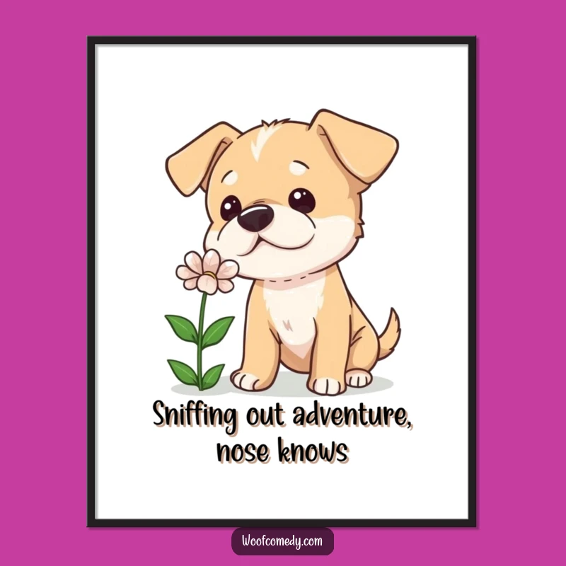 Free Printable Wall Art: Curious Dog's Flower Sniff, Funny Downloadable Dog Art!