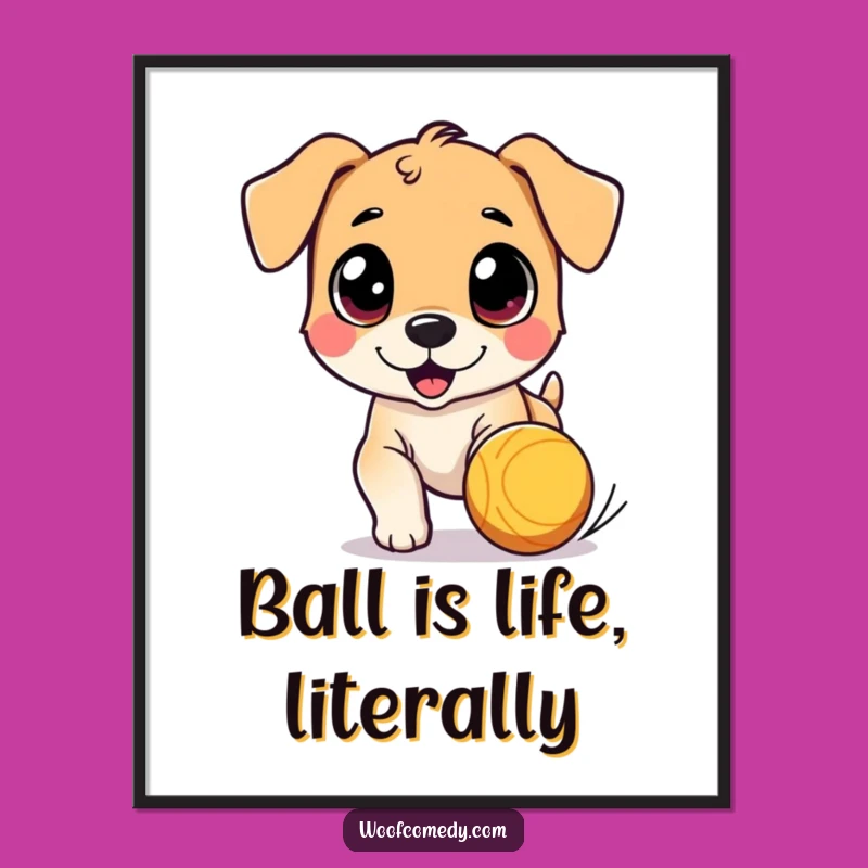 Free Printable Wall Art: Dog Chasing Ball - Downloadable Playful Decor