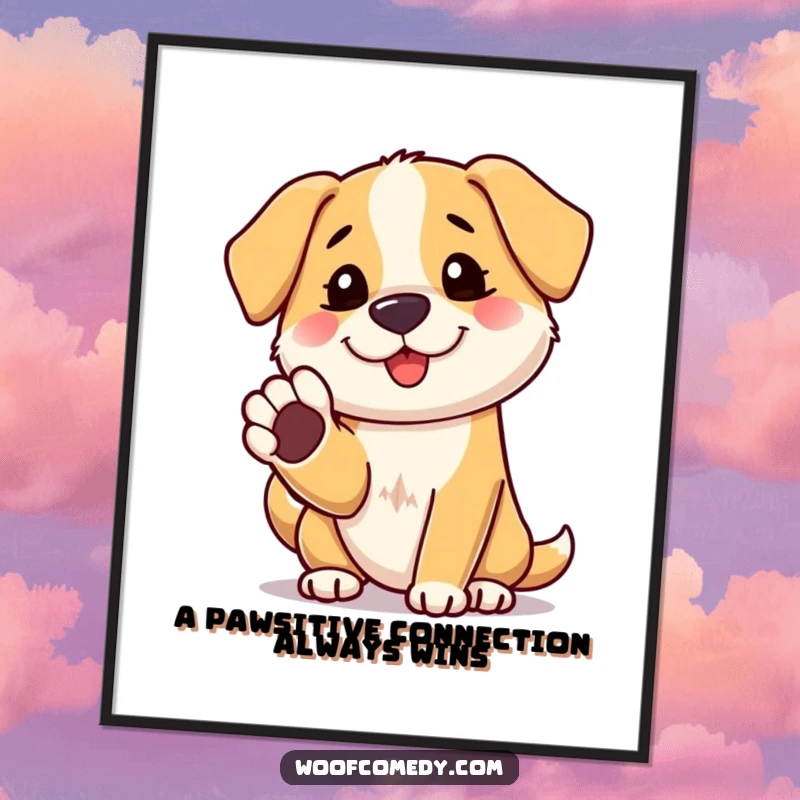 Funny Free Printable Wall Art of a welcoming dog extending its paw for a friendly shake, inviting connection.