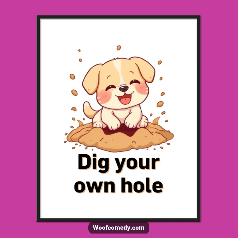 Free Printable Wall Art: Hilarious Kawaii Dog Digging, Fun Downloadable Decor