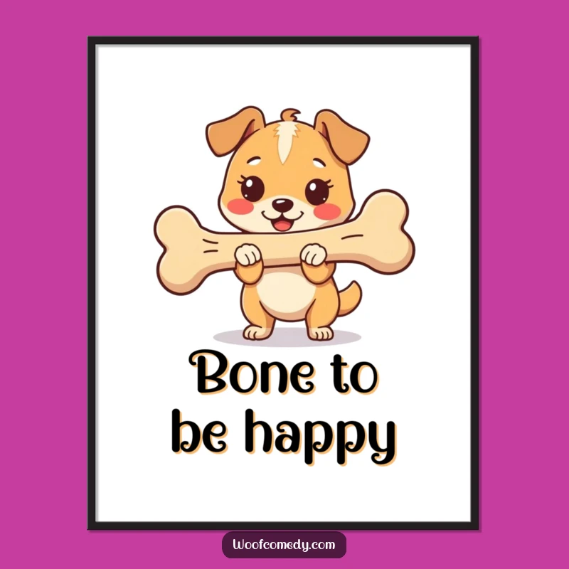 Free Printable Wall Art: Proud Kawaii Dog With Bone, Happy Animal Art