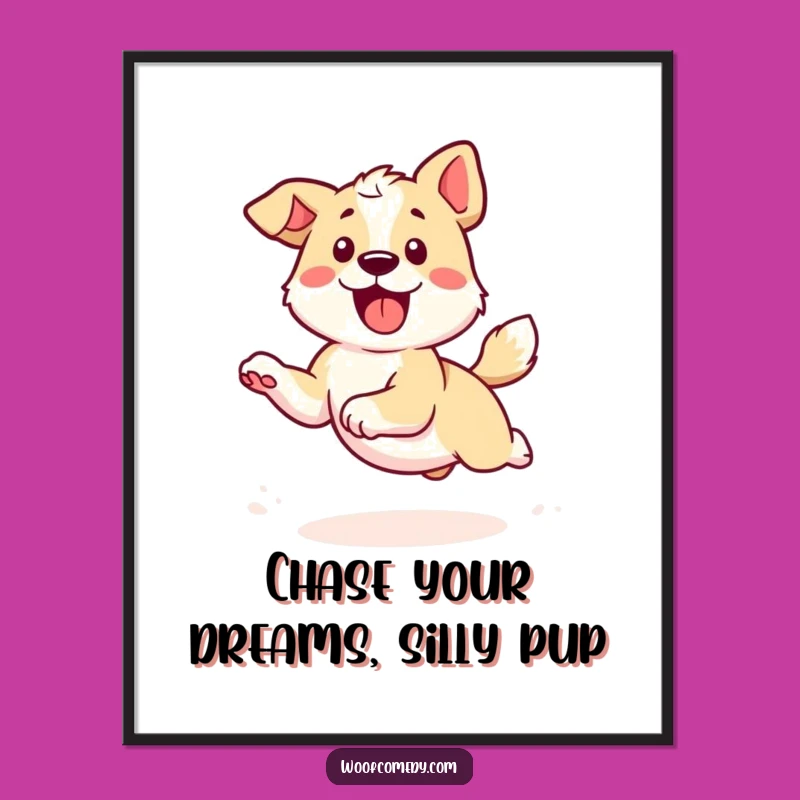 Funny Free Printable Wall Art: Energetic Kawaii Dog Chasing Tail - Playful Downloadable Decor