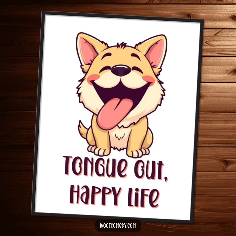 Funny Free Printable Wall Art: A dog with a huge, silly grin and tongue lolling out, radiating pure, happy energy.