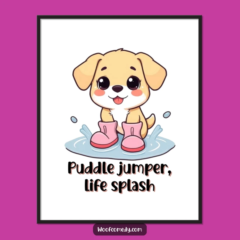 Funny Free Printable Wall Art: Kawaii Dog Boots Splash - Cute Doggy Downloadable Art