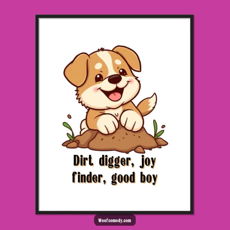 Funny Free Printable Wall Art: Kawaii Dog Digging Joyfully, Downloadable Art