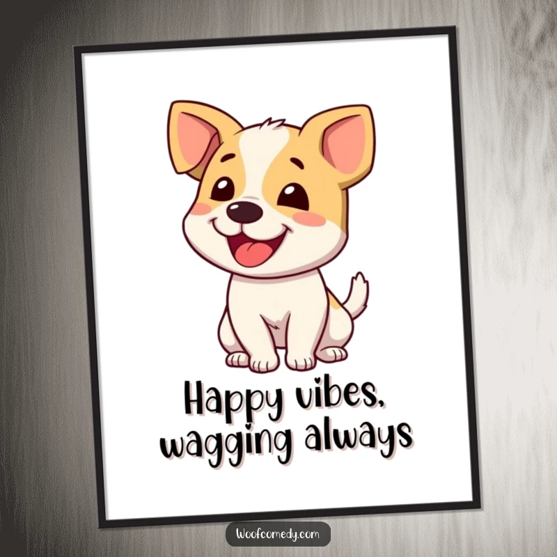 Funny Free Printable Wall Art: A cheerful dog with its tail in a blur of motion, radiating pure, unadulterated happiness.