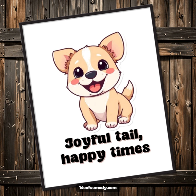 Funny Free Printable Wall Art: Wagging dog with perked ears, bursting with excitement, a cheerful downloadable art piece.