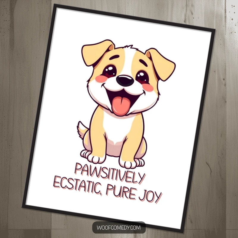 Funny Free Printable Wall Art: An excited dog's face, panting happily with its tongue sticking out, radiating pure, infectious happiness.