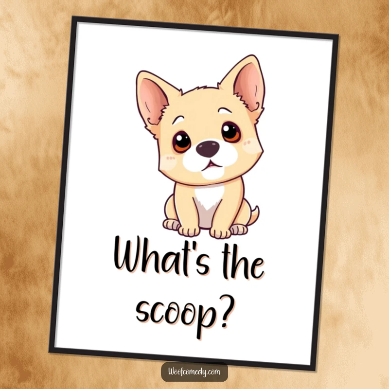 Funny Free Printable Wall Art: A dog tilting its head inquisitively, ears perked, embodying a moment of quiet contemplation.