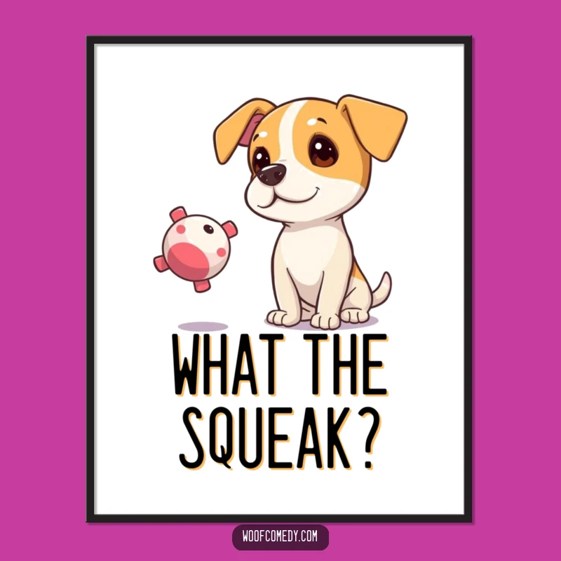 Free Printable Curious Dog Wall Art: Funny Squeaky Toy Graphic for Downloadable Decor