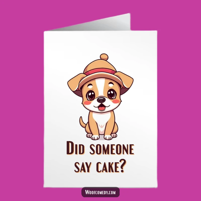 Free Printable Funny Birthday Card: Surprised Kawaii Dog in Silly Hat - DIY Downloadable Gift