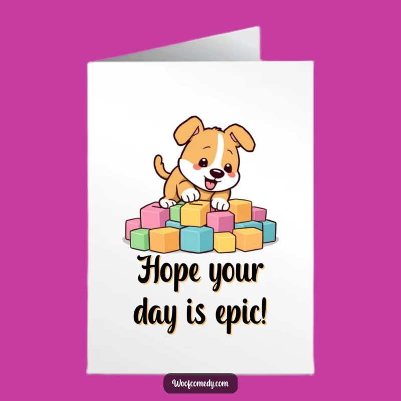 Free Printable Birthday Card: Energetic Dog Digging Blocks - Fun Downloadable Gift