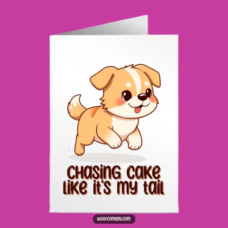 Free Printable Birthday Card: Funny Dog Chasing Tail, Hilarious Downloadable Gift