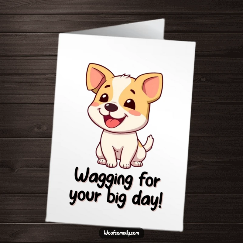 Funny Free Printable Birthday Card: A very happy dog with its tail wagging furiously, conveying extreme excitement for the birthday.