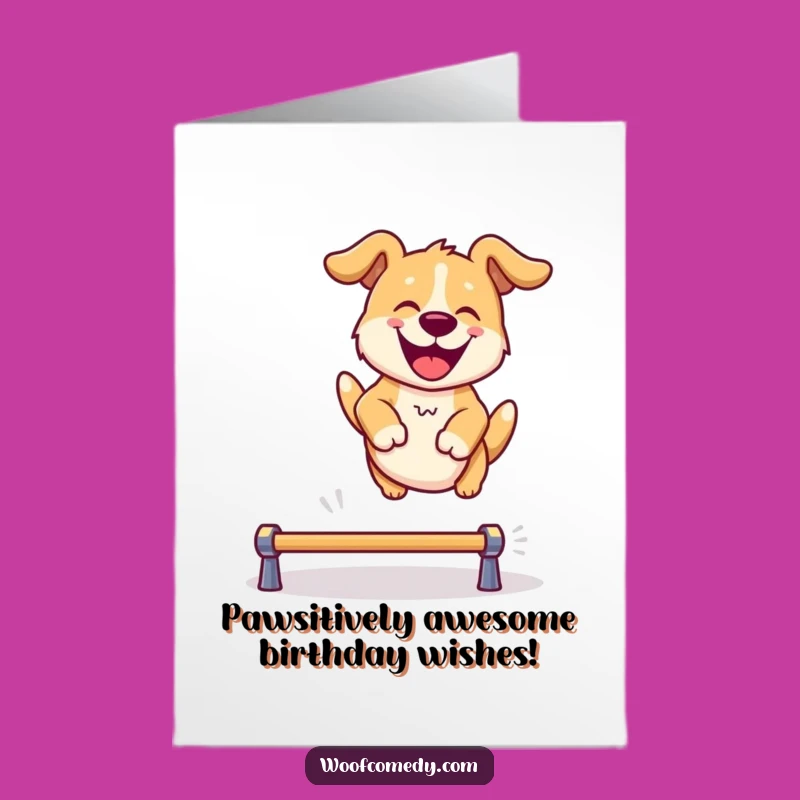 Free Printable Birthday Card: Joyful Dog Leaping, Funny Dog Lover Downloadable Gift