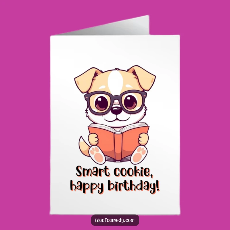 Free Printable Birthday Card: Smart Kawaii Dog Reading, Funny Downloadable Gift
