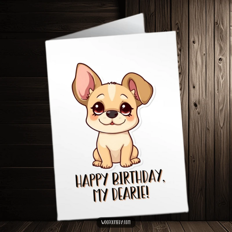Funny Free Printable Birthday Card: a dog with oversized floppy ears tilting its head curiously.