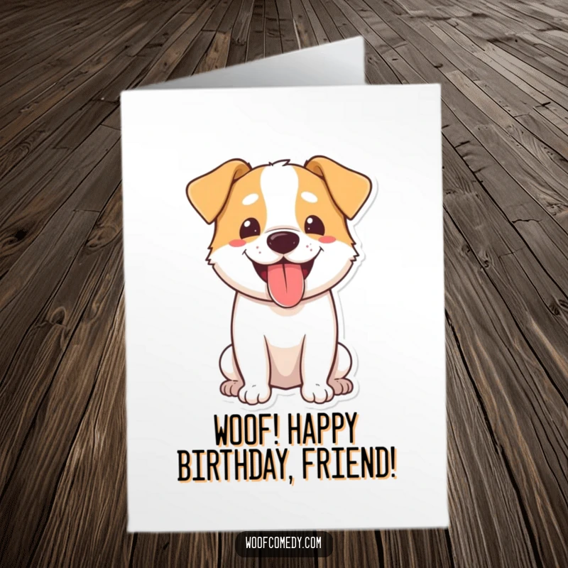 Funny Free Printable Birthday Card: Happy dog with tongue lolling out, panting with birthday joy.