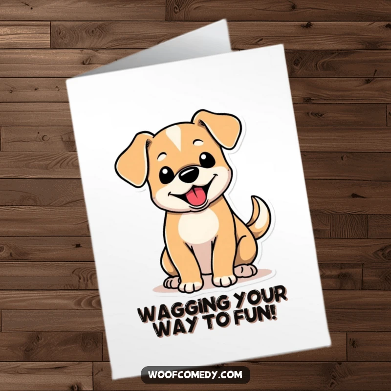 Funny free printable birthday card of a cute dog with big floppy ears, tail wagging ferociously.