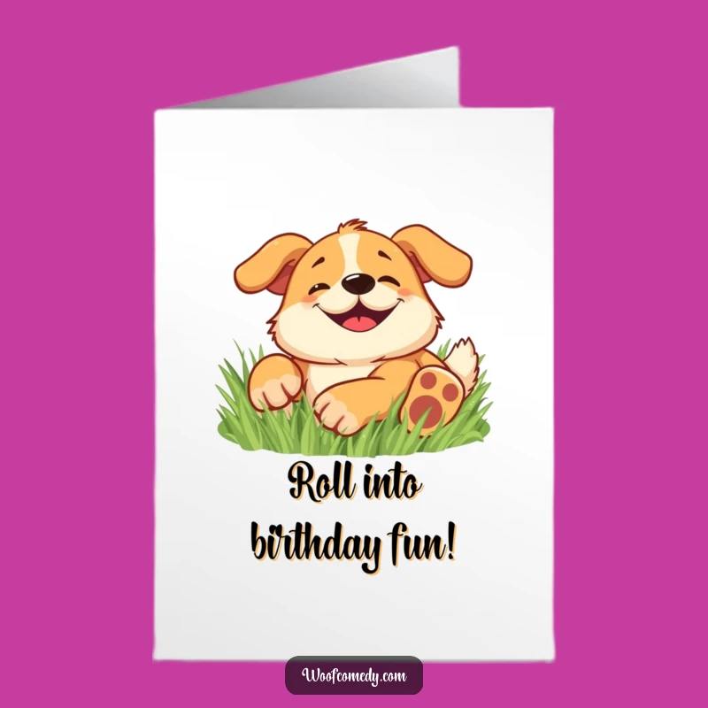 Free Printable Happy Dog Birthday Card: Funny Grass Rolling Graphic for a Downloadable Gift