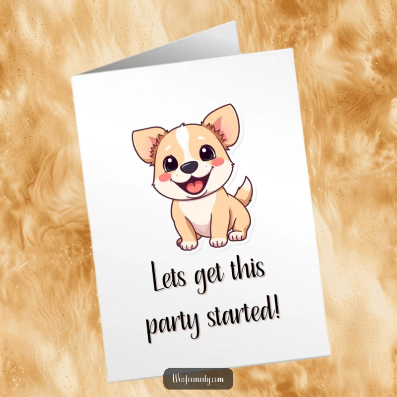 Funny Free Printable Birthday Card: Wagging dog with perked ears, radiating pure excitement, a joyful downloadable gift.