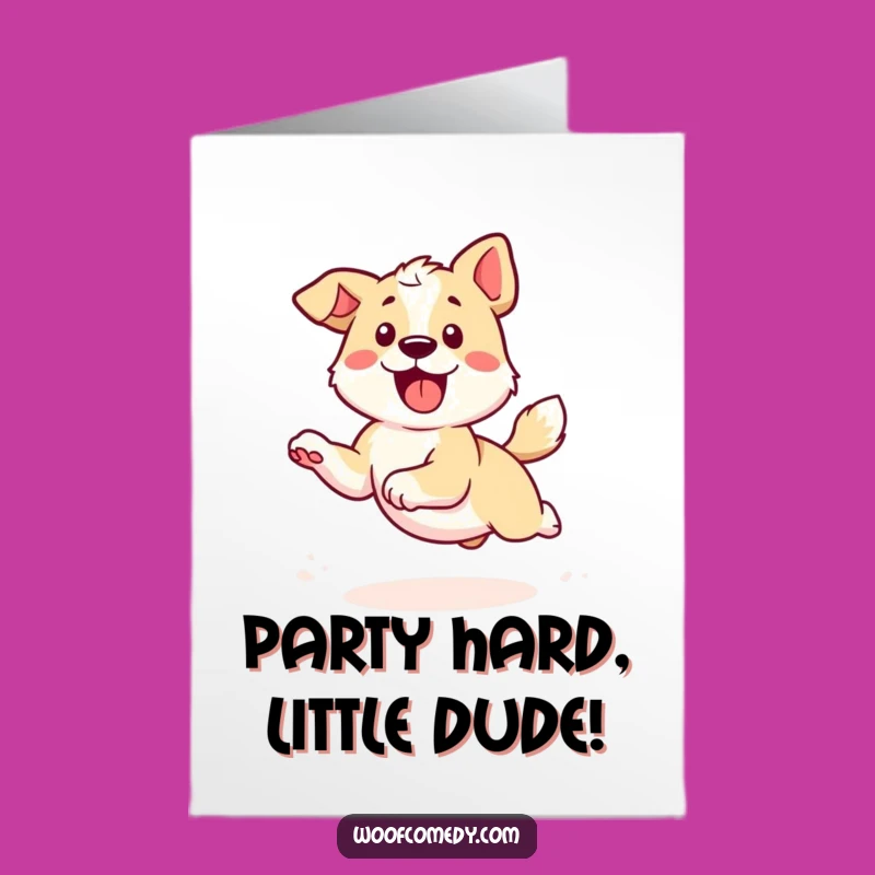 Free Printable Funny Birthday Card: Energetic Kawaii Dog Chasing Tail - DIY Downloadable Fun