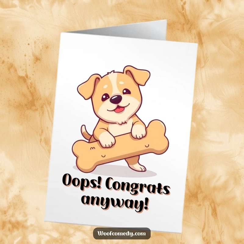 Funny Free Printable Clumsy Dog Congratulations Card: Dog tripping over bone, a hilarious way to celebrate achievements.