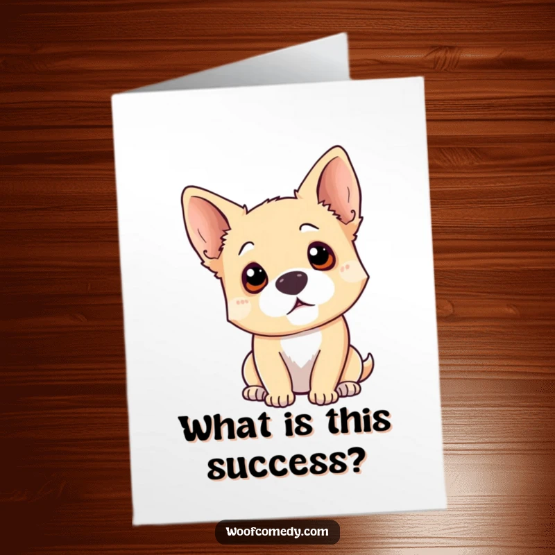 Funny Free Printable Congrats Card: A dog tilting its head with curiosity, ears alert, pondering your amazing accomplishment.